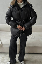 Adjustable Drawstring Hooded Puffer Jacket