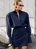Striped Long Sleeve Shirt Dress Blouse