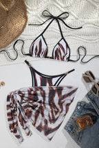 Print Halter Bikini And Skirt Three Piece Swim Sets