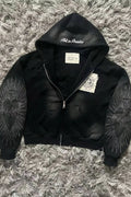 Letter Embroidery Zipper Hoodie