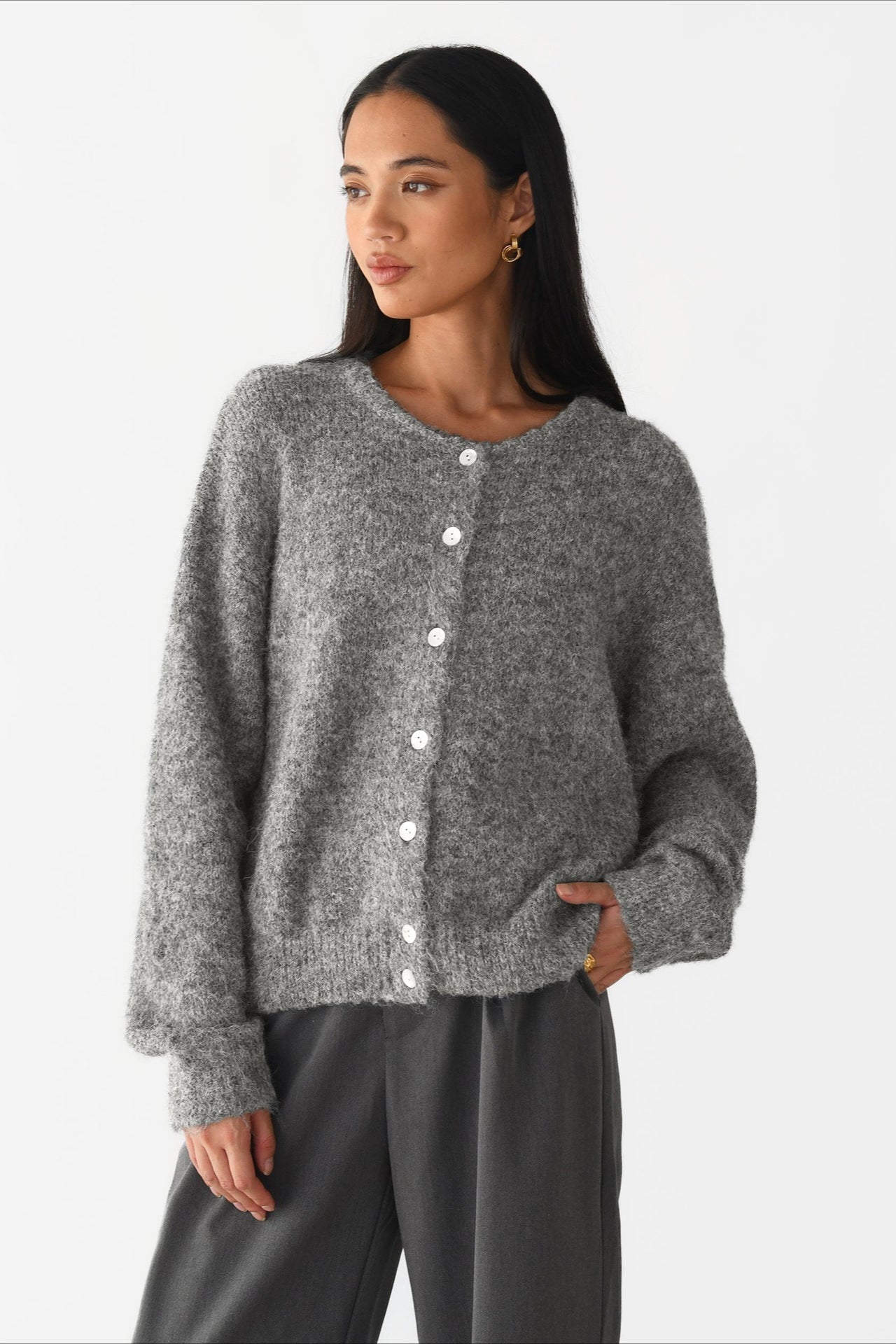 Solid Color Wool Blend Cardigan
