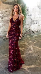 Sequin Backless V-Neck Strappy Tie Dress Party