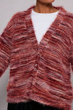 Retro Deep V-Neck Maillard Plush Long-Sleeve Knit Cardigan