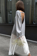 Cotton Pullover Open-Back Loose Knit Top