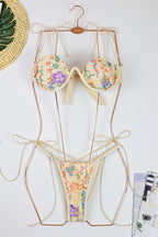 Lace Up Embroidered Underwire Bikini Sets