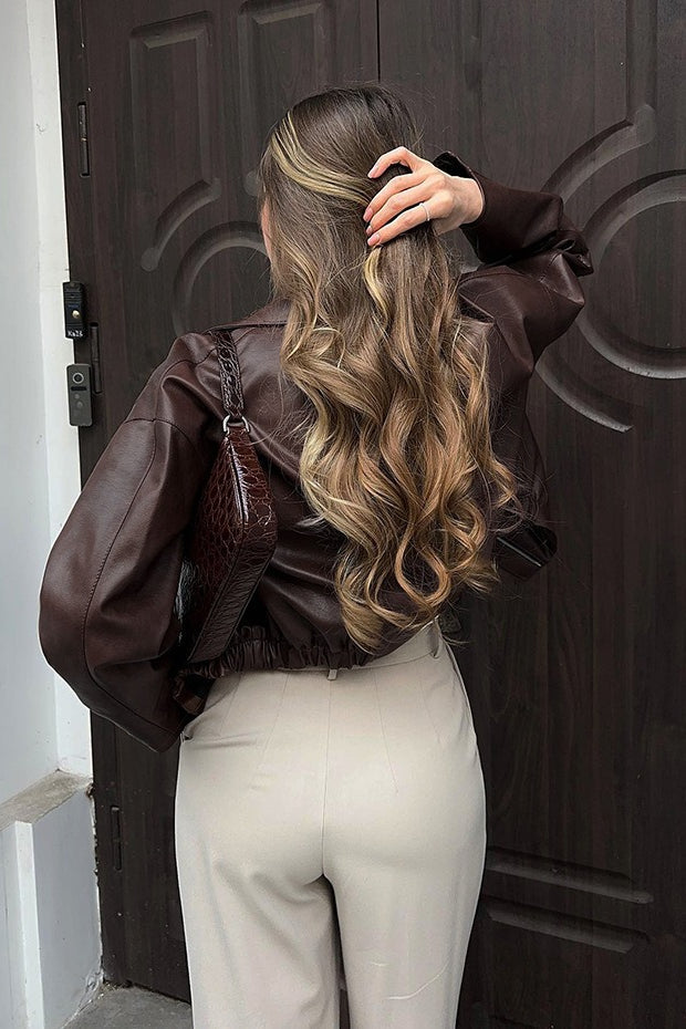 Retro Brown Pu Leather Jacket