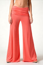 Solid Wide Leg Flare Casual Pants