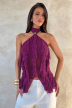 Solid Ruffle Slim Halter Top