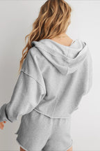 Relaxed Solid V-Neck Hoodie