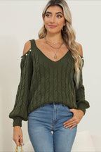 Deep V Off-Shoulder Loose Pullover Sweater