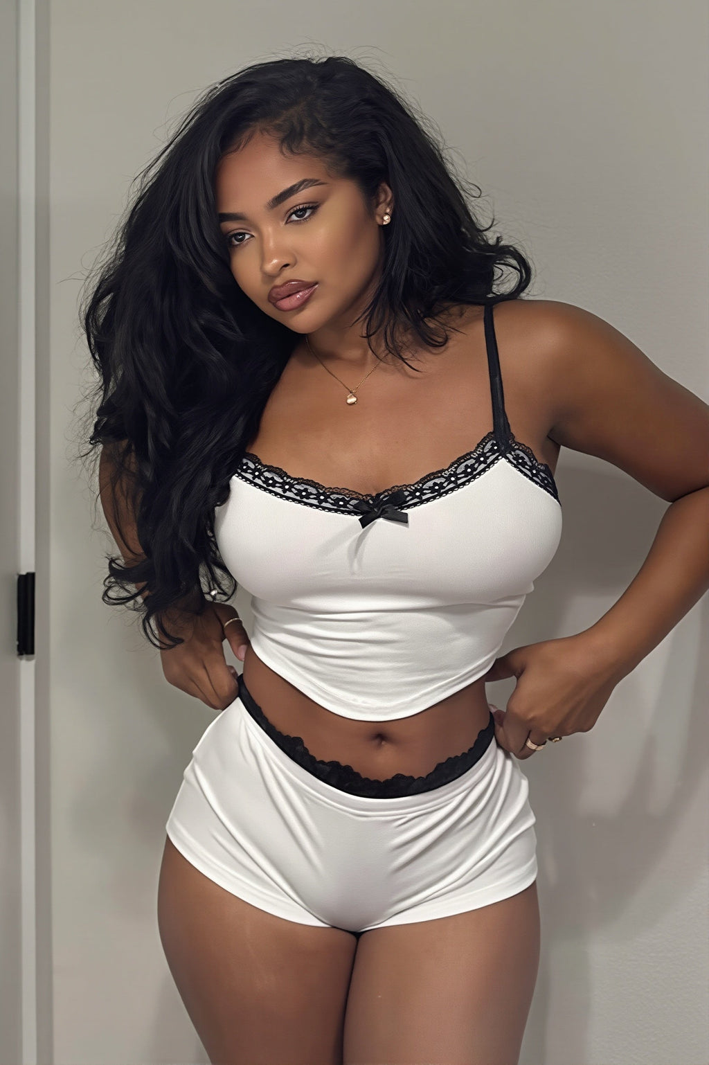 Lace Cami Low Waist Shorts Skirt Sets