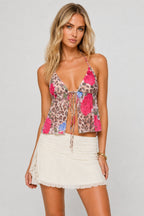 Leopard Floral Tie Halter Top