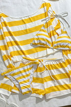 Striped Cover Up Four Piece Bikini Set