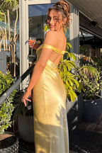 Satin Off Shoulder Open Back Party Dress