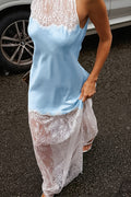 Lace Trim Satin Halter Neck Slim Maxi Dress