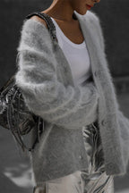 V-Neck Fluffy Knit Cardigan Sweater