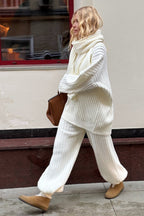Relaxed Fit V Neck Ribbed Sweater With Pants Two Piece Set