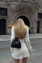 Fitted V Neck Open Back A Line Mini Dress