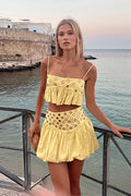 Metal Detail Ruffle Cami Skirt Sets