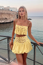 Metal Detail Ruffle Cami Skirt Sets