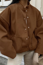 Stand Collar Melange Brown Wool Coat