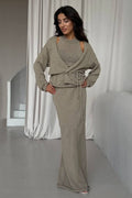 Knit Vest & Bodycon Skirt With Belt Three Piece Set