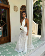 3D Floral Spaghetti Strap Open Back Maxi Vacation Dress