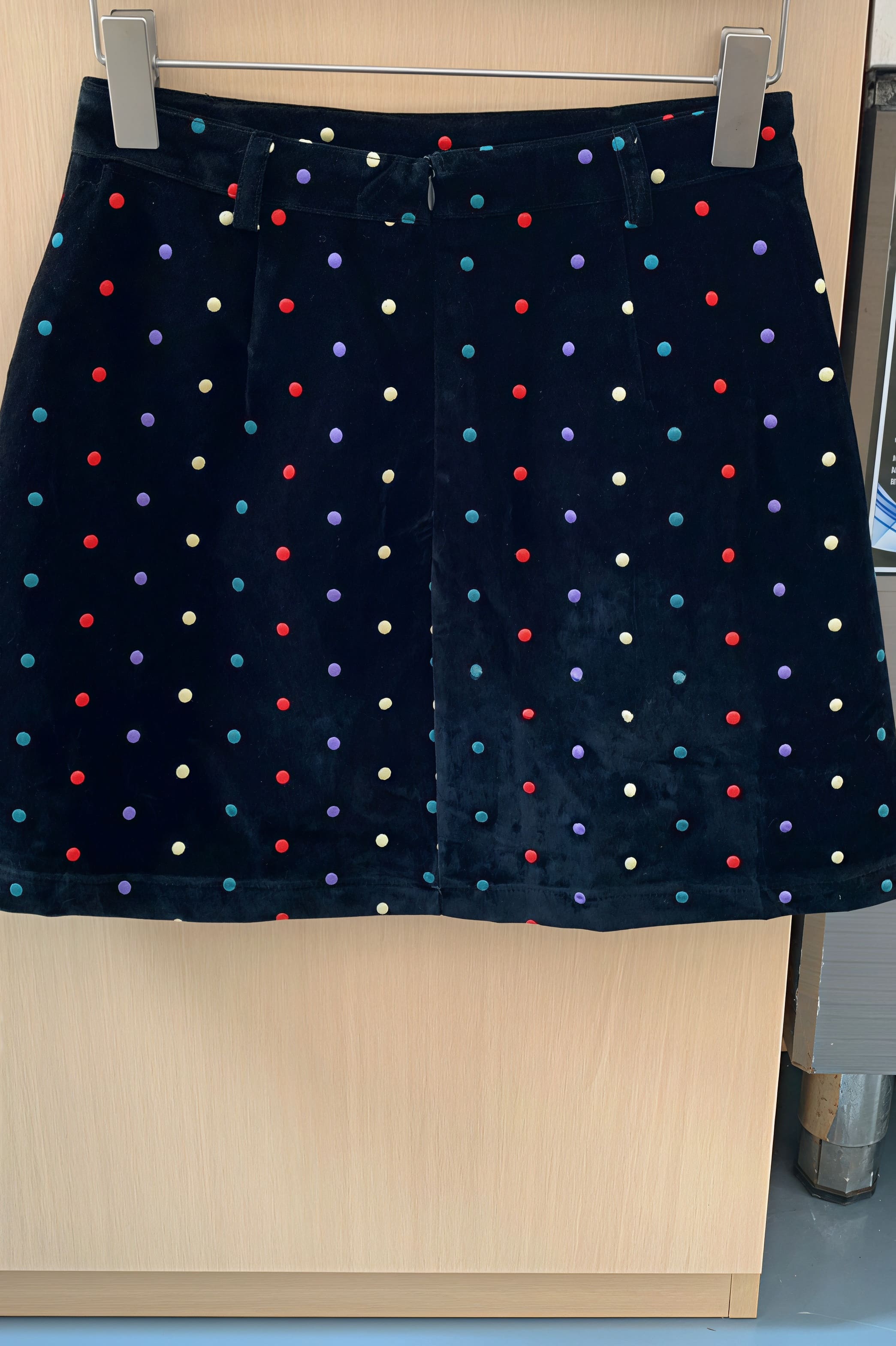 Embroidered Polka Dot Velvet Skirt