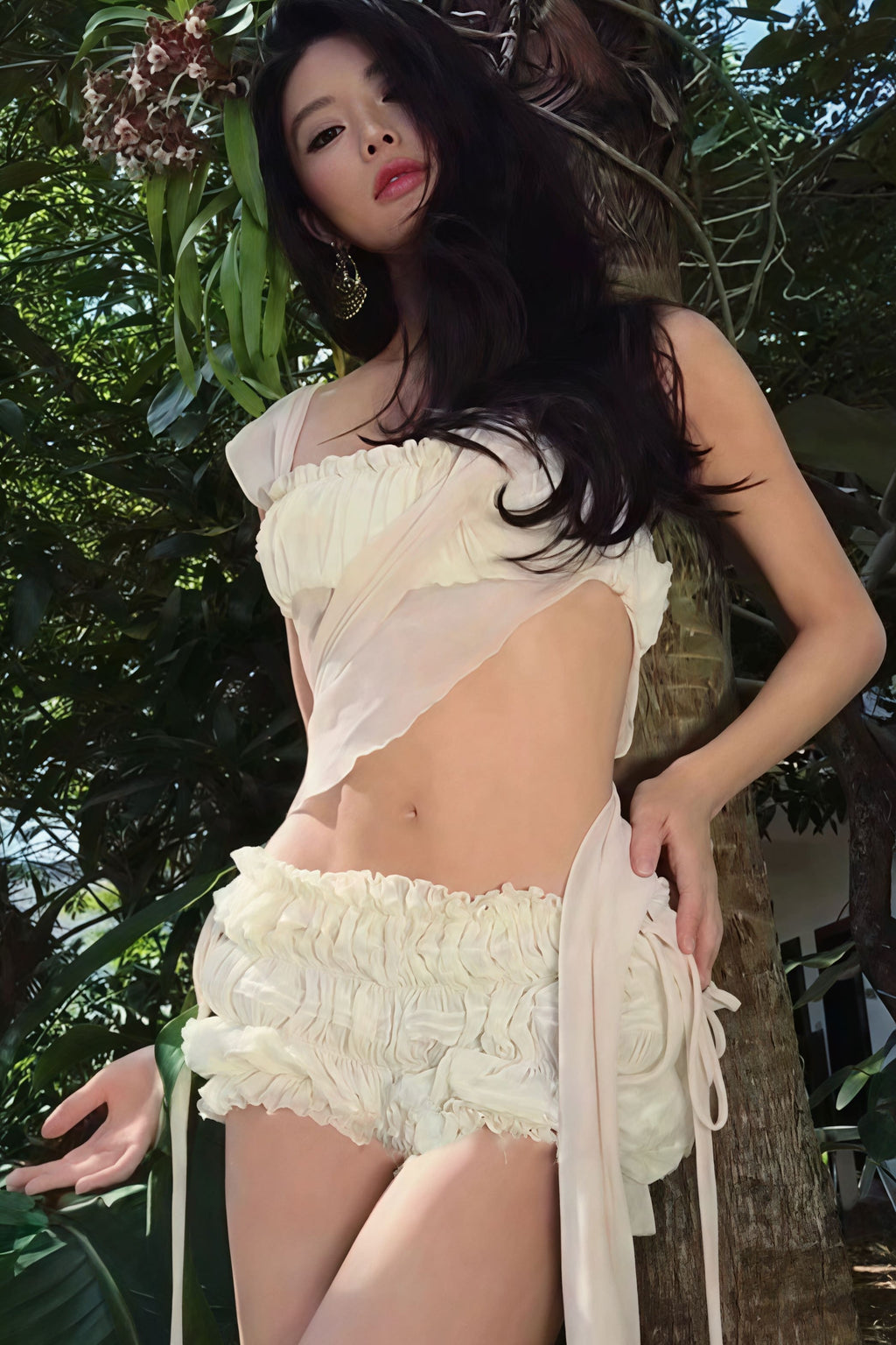 Solid Seersucker Slim Cami Shorts Two Piece Set