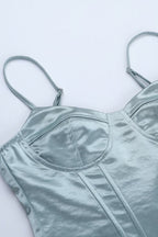 Boned Waist Cinch Back Tie Padded Cami Top