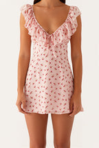Backless Ruffled Floral Mini Dress