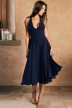 Solid Halter Contrast Backless Slim Maxi Dress