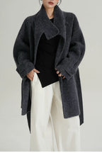 Solid Wool Warm Loose Mock-Neck Coat