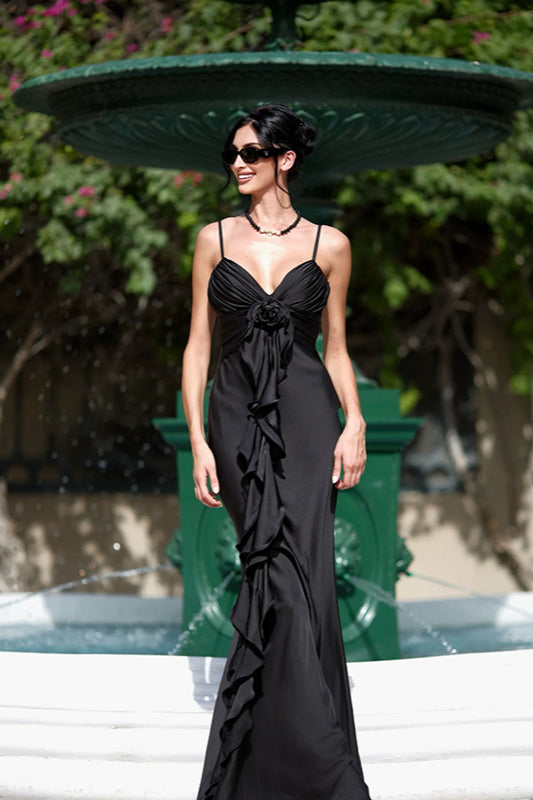 Satin Floral Tie-Back Slim Fit Slip Dress Party
