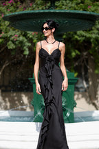 Satin Floral Tie-Back Slim Fit Slip Dress Party