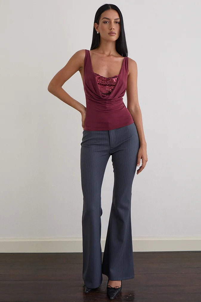 Solid Slim U Neck Sequin Cami Top