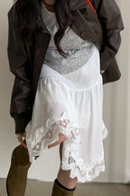 Elegant Asymmetrical Lace Panel Midi Skirt
