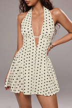 Polka Dot Halter Neck Backless Slip Mini Dress