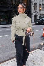 Stand Collar Belted Short Jacket