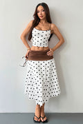 Polka Dot Tie Back Crop Top Two Tone Skirt Sets