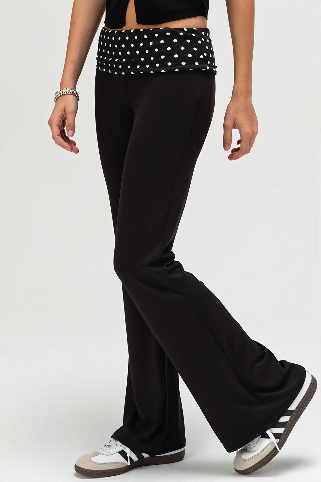Dot Print Fold Down Low Waist Pants