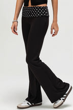 Dot Print Fold Down Low Waist Pants