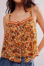 Loose Floral Print Slit Cami Top