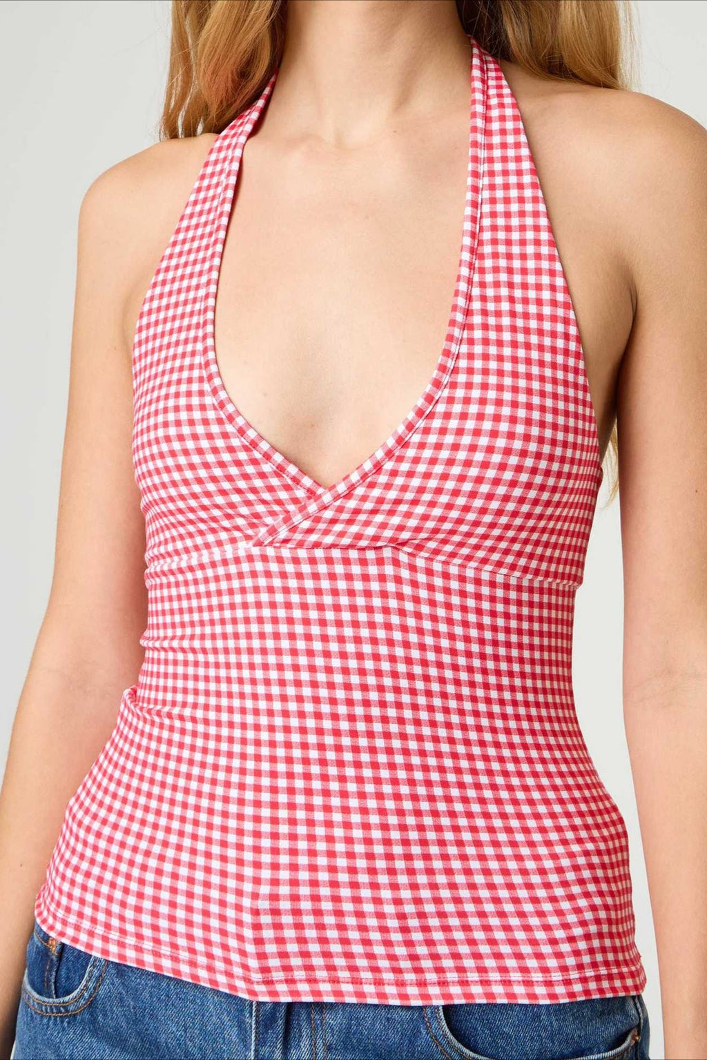 Polka Dot Plaid Slim Halter Top