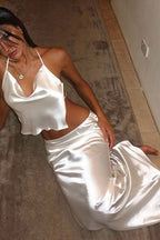 Satin Halter Backless Maxi Skirt Set