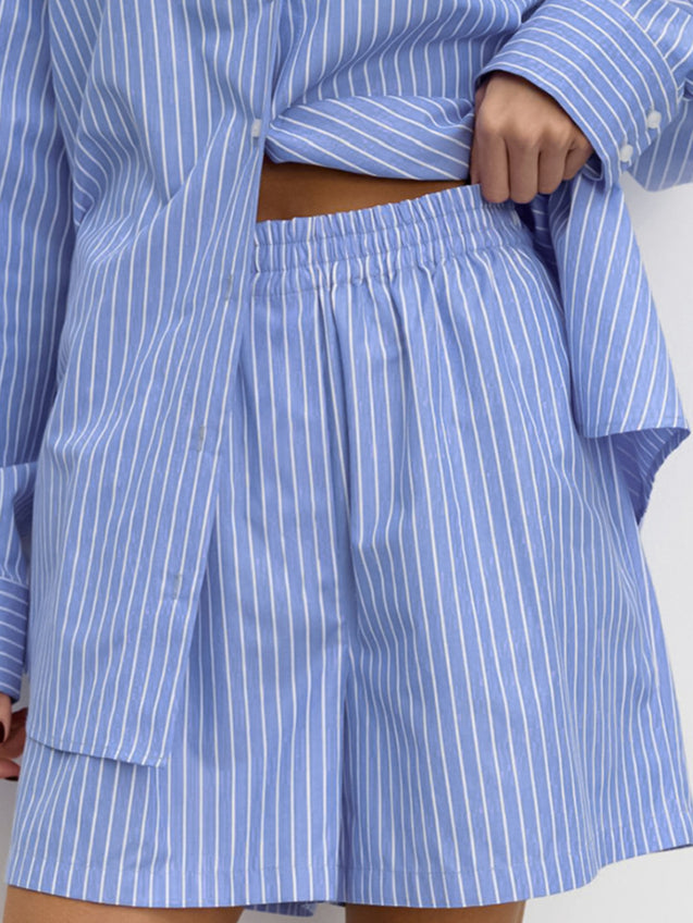 Striped Cotton Casual Set Blouse
