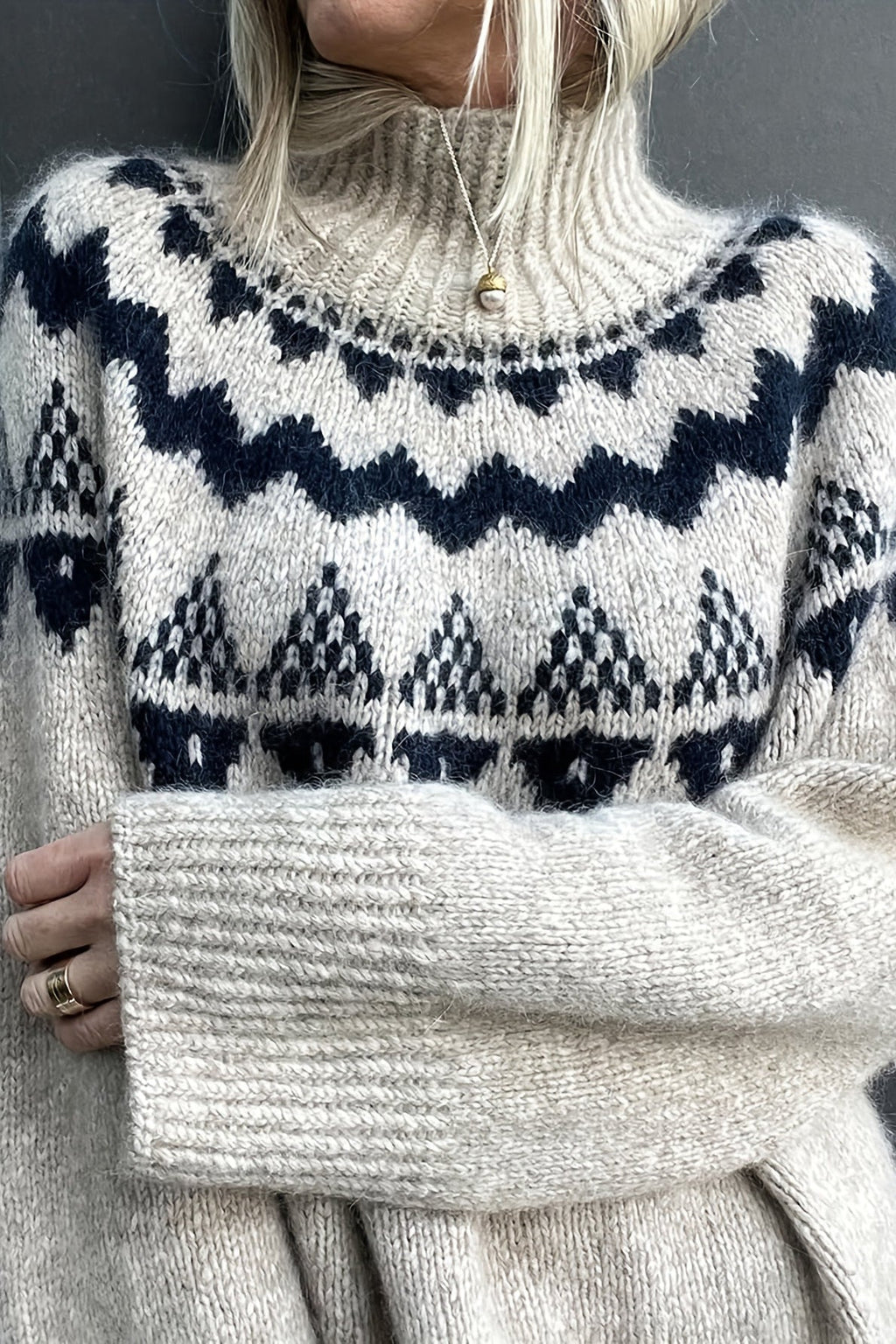 Vintage Slouchy Jacquard Loose Knit Pullover Sweater