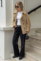 Khaki Trench Collar Jacket
