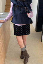 Embroidered Polka Dot Velvet Skirt