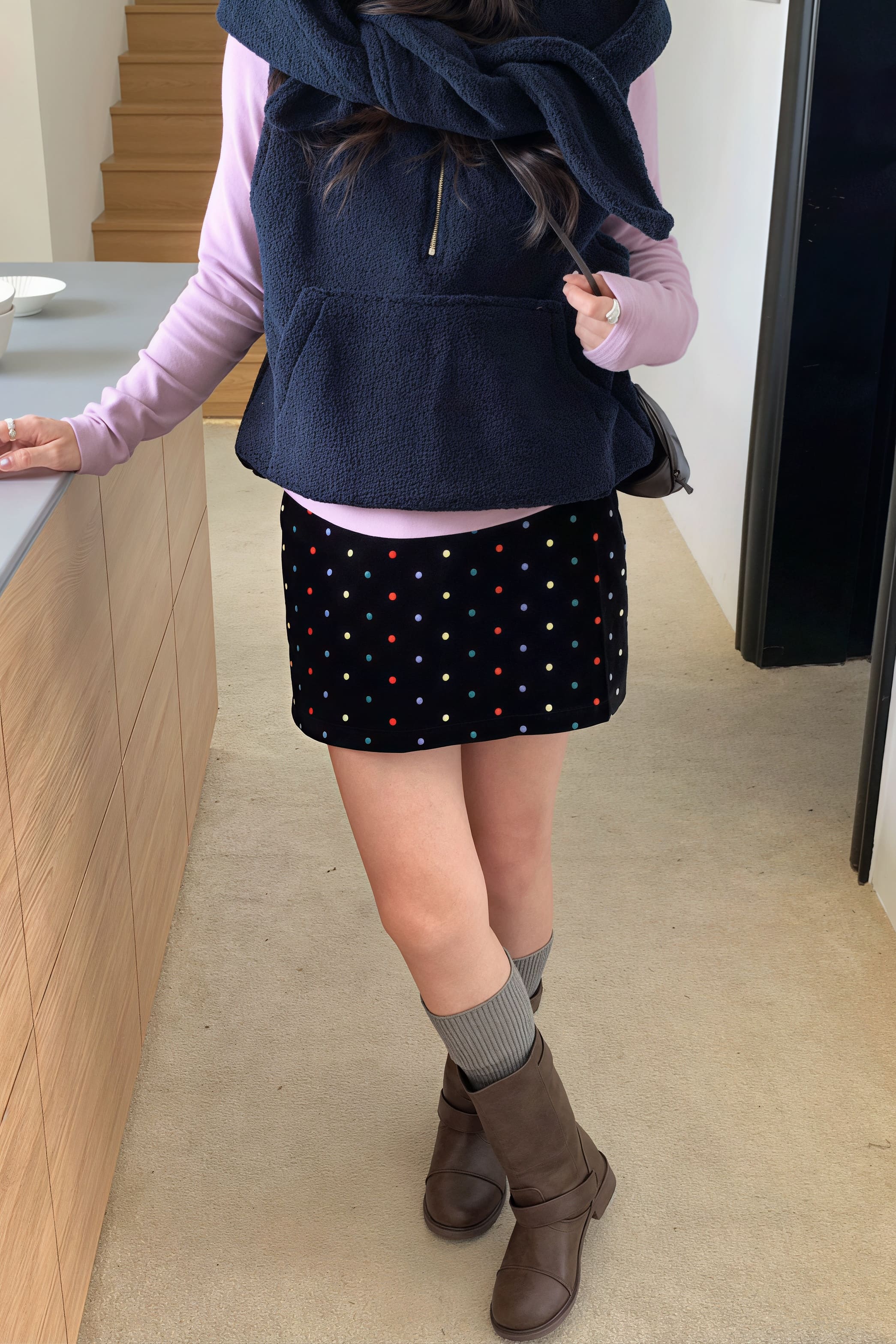 Embroidered Polka Dot Velvet Skirt